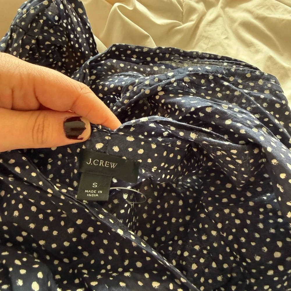 J Crew Navy & White Polka Dot Midi Coverup Dress Small